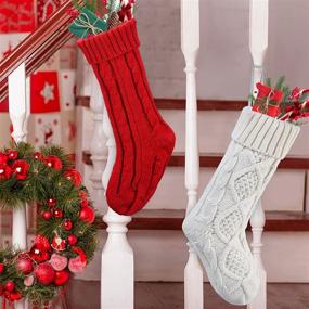 img 2 attached to 🧦 SOWSUN 4-Pack Christmas Stockings - Large Knit Cable 18-inch Soft & Warm Personalized Holiday Party Decor for Family (Burgundy & Ivory White)