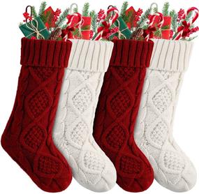 img 4 attached to 🧦 SOWSUN 4-Pack Christmas Stockings - Large Knit Cable 18-inch Soft & Warm Personalized Holiday Party Decor for Family (Burgundy & Ivory White)