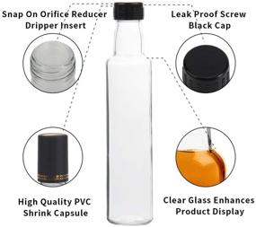 img 3 attached to 15 Pack Woozy Bottles 8.5 oz - Leak Proof Screw Black Cap, Shrink Capsule, Snap On Orifice Reducer Dripper Insert - Round Glass Bottles for DIY Hot Sauce, BBQ Sauce - Perfect Christmas Gift for Women