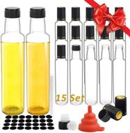 15 pack woozy bottles 8.5 oz - leak proof screw black cap, shrink capsule, snap on orifice reducer dripper insert - round glass bottles for diy hot sauce, bbq sauce - perfect christmas gift for women logo