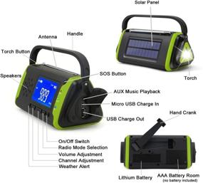 img 1 attached to 🔦 Solar Flashlight Radio: Portable Emergency Hand Crank, Self-Powered with Weather Alert, SOS Alarm, Phone Charger, and Outdoor Camping Lantern (Green)