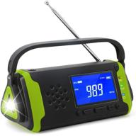 🔦 solar flashlight radio: portable emergency hand crank, self-powered with weather alert, sos alarm, phone charger, and outdoor camping lantern (green) logo