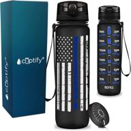 🚔 32 oz black frosted motivational time marker water bottle with distressed blue line flag design - perfect academy graduation gift for men and women in the police force логотип