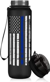 img 3 attached to 🚔 32 oz Black Frosted Motivational Time Marker Water Bottle with Distressed Blue Line Flag Design - Perfect Academy Graduation Gift for Men and Women in the Police Force