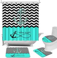 🚢 nautical anchor chevron zigzag shower curtain set: non-slip rugs, toilet lid cover, bath mat & more - waterproof fabric bathroom decor with live laugh love motif - complete bathroom accessories logo