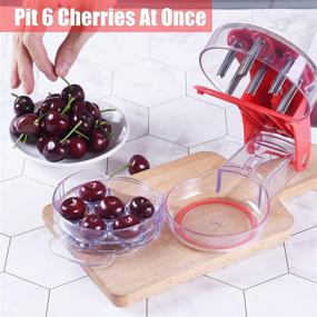 img 3 attached to Efficient Cherry Pitter: Stainless Steel Seed Extractor Remover + Juice Container | 6 Cherries Capacity (Red)