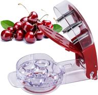 efficient cherry pitter: stainless steel seed extractor remover + juice container | 6 cherries capacity (red) logo