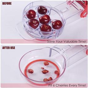 img 1 attached to Efficient Cherry Pitter: Stainless Steel Seed Extractor Remover + Juice Container | 6 Cherries Capacity (Red)