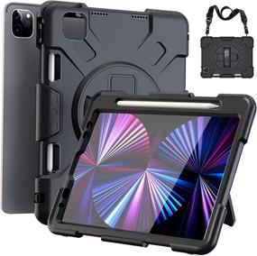 img 4 attached to 📱 SHANSHUI Case Compatible with iPad Pro 11 Inch - Black, Kickstand & Pencil Holder, Hand & Carrying Strap, for iPad Pro 11 2021/2020/2018 & iPad Air 4