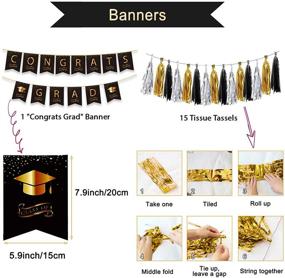 img 2 attached to 🎉 AnNido Graduation Party Supplies - 93 Pcs Graduation Decorations, Black and Gold Congrats Grad Banner, Hanging Swirls, Tissue Tassels, Pom Pom Flowers, Balloons
