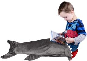 img 2 attached to 🦈 Large Gray Shark Animal Blanket with Plush Throw, Durable Seamless Snuggle Design and Fun Fin Blankie - Enlarged Size Sleeping Bag (65&#34; H x 28&#34; W)