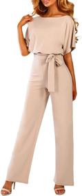 img 3 attached to Joyful Seafaring Ladies' Fashionable Relaxed Short Sleeve Belted Wide Leg Pant Romper Jumpsuits