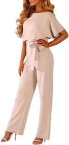 img 1 attached to Joyful Seafaring Ladies' Fashionable Relaxed Short Sleeve Belted Wide Leg Pant Romper Jumpsuits