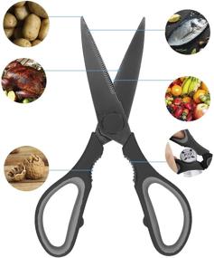 img 3 attached to Set of 2 Stainless Steel Kitchen Scissors - Country Kitchen Shears, Cooking Scissors for Meat, Chicken, Herbs, and Produce with Blade Cover and Soft-Grip Handles - Black