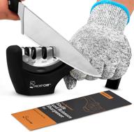 premium knife sharpener by prioritychef - upgraded 4-stage kitchen knife sharpener for scissors, chef and kitchen knives - includes safety glove logo