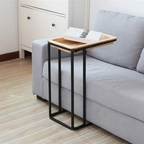 img 2 attached to 🪑 Topadorn Collapsible Wood-Look C Table for Coffee, Laptop, Tablet - Metal Frame Foldable Snack Side End Table with TV Tray Functionality