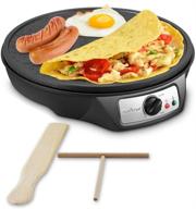 🍳 nutrichef pcrm12 electric griddle crepe maker cooktop - nonstick 12 inch aluminum hot plate with led indicator lights & adjustable temperature control - includes wooden spatula & batter spreader логотип