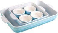 🍽️ joyroom bakeware set: 6-piece ceramic baking dish collection for cooking and kitchen - lasagna pan, square baking pan, ramekins, circle design in blue logo