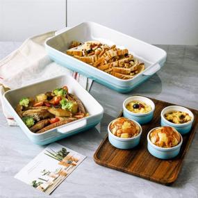 img 3 attached to 🍽️ Joyroom Bakeware Set: 6-Piece Ceramic Baking Dish Collection for Cooking and Kitchen - Lasagna Pan, Square Baking Pan, Ramekins, Circle Design in Blue