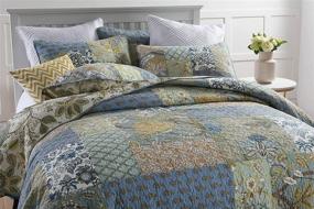 img 3 attached to 🛏️ Queen Size Bohemian Patchwork Floral Bedspread Quilt Set with Real Stitched Embroidery – Yvooxny