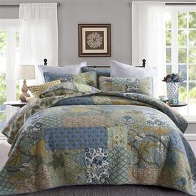 img 4 attached to 🛏️ Queen Size Bohemian Patchwork Floral Bedspread Quilt Set with Real Stitched Embroidery – Yvooxny