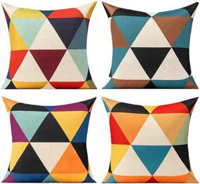 img 4 attached to 🍂 Vibrant and Stylish Set of 4 Fall Outdoor Throw Pillow Covers - Geometric Triangle Decor, 18x18 - Orange, Yellow, Blue, Black, Purple, Red