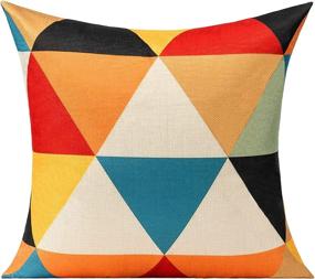 img 3 attached to 🍂 Vibrant and Stylish Set of 4 Fall Outdoor Throw Pillow Covers - Geometric Triangle Decor, 18x18 - Orange, Yellow, Blue, Black, Purple, Red