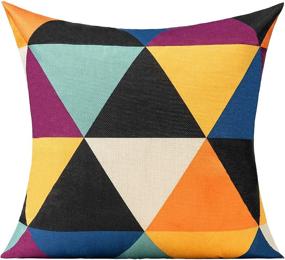 img 2 attached to 🍂 Vibrant and Stylish Set of 4 Fall Outdoor Throw Pillow Covers - Geometric Triangle Decor, 18x18 - Orange, Yellow, Blue, Black, Purple, Red