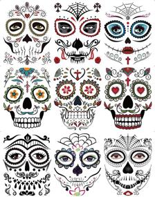 img 1 attached to 🌺 DaLin Floral Day of the Dead Sugar Skull Temporary Face Tattoos: Perfect Halloween Accessory with 9 Sheets