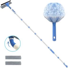 img 4 attached to 🏢 2-in-1 Window Squeegee Cleaner & Duster: Extendable Pole & Bendable Head for Indoor/Outdoor High Window Cleaning