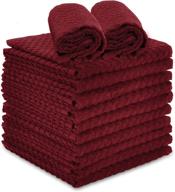 🔴 talvania red kitchen dish towels - set of 12 dobby weave terry towels, 100% cotton, soft and absorbent multipurpose dish cloth, hand towel, and all kitchen cleaning - size 15” x 25” machine washable (red pear) logo