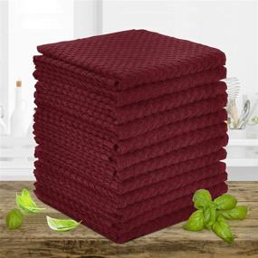 img 3 attached to 🔴 Talvania Red Kitchen Dish Towels - Set of 12 Dobby Weave Terry Towels, 100% Cotton, Soft and Absorbent Multipurpose Dish Cloth, Hand Towel, and All Kitchen Cleaning - Size 15” X 25” Machine Washable (Red Pear)