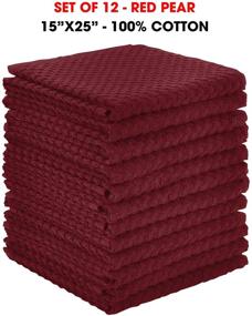 img 2 attached to 🔴 Talvania Red Kitchen Dish Towels - Set of 12 Dobby Weave Terry Towels, 100% Cotton, Soft and Absorbent Multipurpose Dish Cloth, Hand Towel, and All Kitchen Cleaning - Size 15” X 25” Machine Washable (Red Pear)