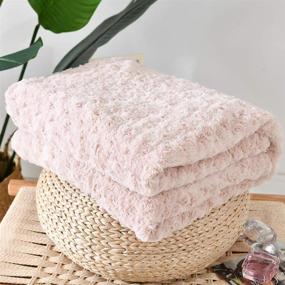 img 3 attached to 🌸 JINCHAN Pale Pink Soft Cozy Fuzzy Throw Blanket with Dimensional Rose Design - Perfect for Girls, Teenagers, Kids - Living Room, Bedroom, Nursery Décor - Couch, Sofa, Chair, Recliner, Bed Coverlet - All Seasons - Ideal Gift - Size: 50x60 Inch