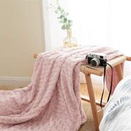 🌸 jinchan pale pink soft cozy fuzzy throw blanket with dimensional rose design - perfect for girls, teenagers, kids - living room, bedroom, nursery décor - couch, sofa, chair, recliner, bed coverlet - all seasons - ideal gift - size: 50x60 inch logo
