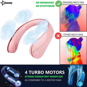 img 2 attached to 🔇 ZNQ Strong Wind, Low Noise, 360˚ Cooling Neck Fan, Wearable Air Conditioner, 3 Speed Portable Neck Fan with 4 Turbo Motors, Auto On-Off Mode, Long Lasting Battery (Pink)