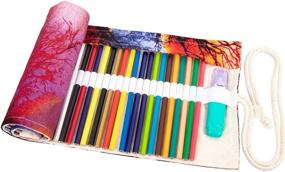 img 4 attached to 🌅 Molshine Handmade Canvas Flowers Style Colored Pencils Wrap 72 Holes - Cute and Multi-Purpose Pen Holder Case (Sunset)