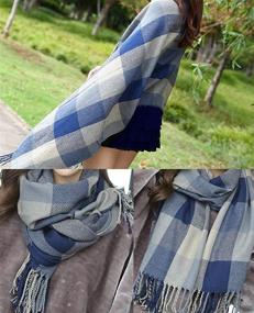 img 3 attached to Stay Cozy in Style with Woogwin Winter Warm Plaid Scarfs: Long Blanket Scarf, Big Grid Shawl Wrap for Women