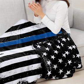 img 2 attached to 🚓 Thin Blue Line Police Fleece Throw Blankets - 40'' x 50'', Lightweight Super Soft Microfiber, Honor Law Enforcement, USA Vintage Design, Warm Plush Cozy Luxury Bed Blankets for Couch/Sofa, All Season Gift