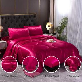 img 3 attached to 🛏️ YEARNING Queen Comforter Set: Luxurious Silky Red Bedding with Matching Pillow Covers, Sheets - Soft, Lightweight, and Elegant