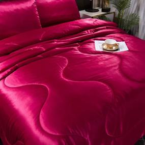 img 2 attached to 🛏️ YEARNING Queen Comforter Set: Luxurious Silky Red Bedding with Matching Pillow Covers, Sheets - Soft, Lightweight, and Elegant