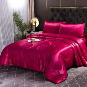 img 4 attached to 🛏️ YEARNING Queen Comforter Set: Luxurious Silky Red Bedding with Matching Pillow Covers, Sheets - Soft, Lightweight, and Elegant