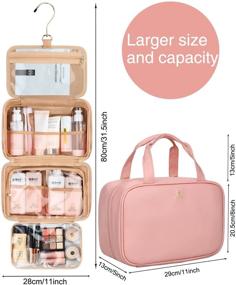 img 2 attached to 💄 Pink Leather Hanging Toiletry Bag - Waterproof Travel Cosmetic Organizer for Women