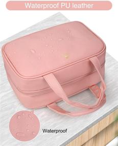 img 1 attached to 💄 Pink Leather Hanging Toiletry Bag - Waterproof Travel Cosmetic Organizer for Women