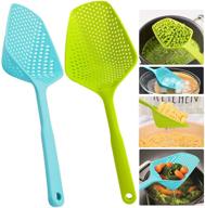 scoop colander strainer spoon syogua kitchen - efficient water leaking and food draining tool for cooking, baking (green+blue) logo