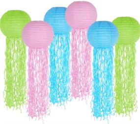 img 4 attached to 🎉 Vibrant Paper Lanterns: Set of 6 Pink Green Blue Hanging Jelly Fish Lanterns for Hawaiian Tropical Birthday Party Decorations