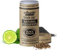 🌿 black rogue stick up natural deodorant for women and men - primal life organics, with bentonite clay powder, arrowroot, magnesium, zinc - vegan deodorant for 3-4 months, 3 oz. logo