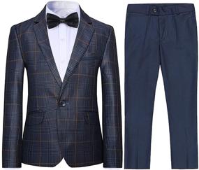 img 4 attached to 👔 Wedding Boys 4-Piece Formal Dress Set: Plaid Suit Blazer, Vest, Pants, and Bowtie