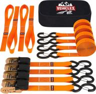 vehiclex 15 ft ratchet tie down straps - upgraded 2200 lb break strength - 4 pack orange premium heavy duty cargo straps with soft loops, vinyl coated full bent closed s-hook, and rubber handle logo