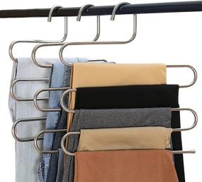 img 4 attached to Eityilla S Type Stainless Steel Hangers - Space Saving 5 Layer Closet Organizer for Pants, Jeans, Ties, Belts, Scarves (Set of 4)